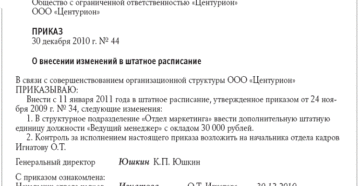 Внесение изменений в штатное расписание упразднение должности и введение новой Внесение изменений в штатное расписание упразднение должности и введение новой